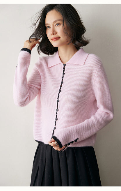Renk Bloklu Chanel Stil Kaşmir Hırka