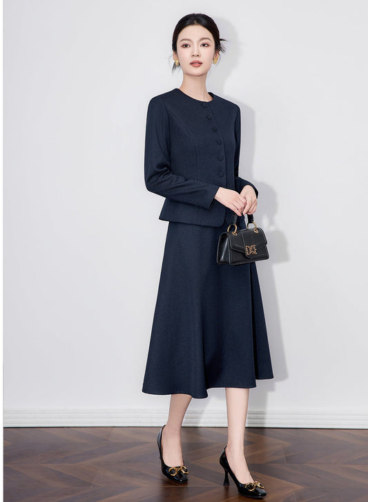 İnce Parıltılı Kumaş Ceket & Etek İki Parça Takım