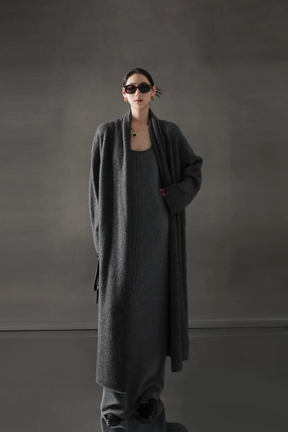 Minimalist Yün Karışımlı Kaşmir Uzun Hırka