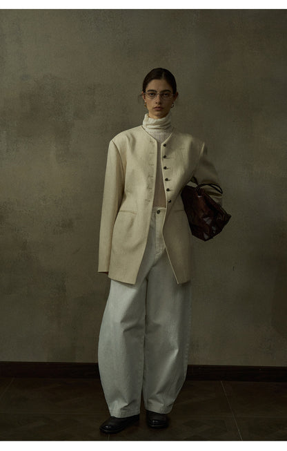 Minimalist Yakasız Bel Detaylı Blazer Ceket