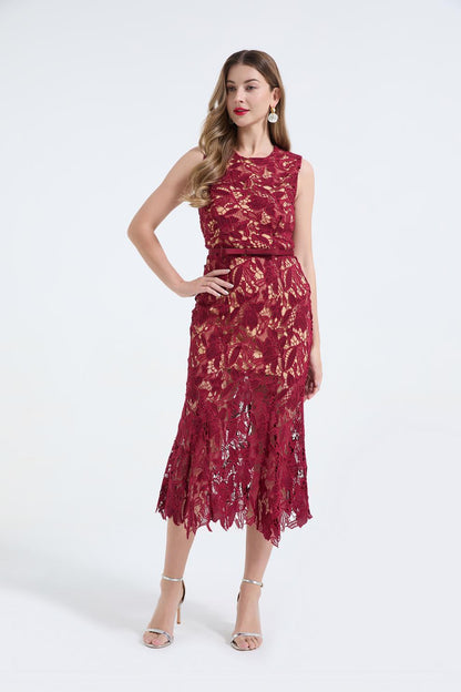 İşlemeli Balık Kesim Maxi Elbise