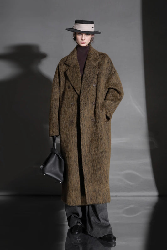 Çift Sıra Düğmeli Elegant Kaliteli Yün Karışımlı Kaban