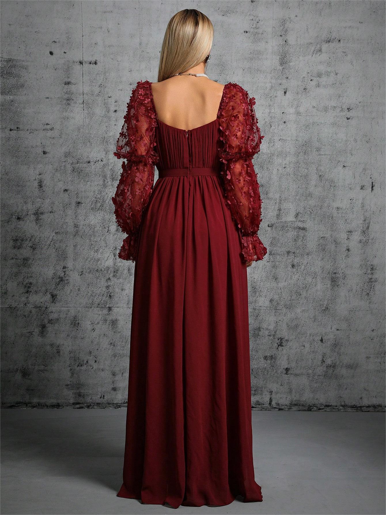 Asalet Sırt Dekolteli Kare Yaka Uzun Elbise