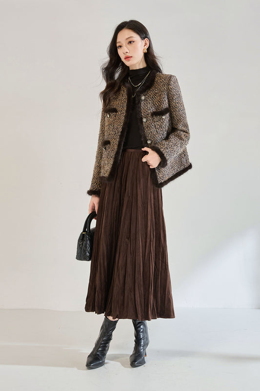 Kadife Pileli A-Kesim Uzun Etek