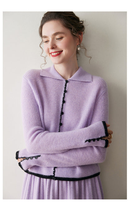 Renk Bloklu Chanel Stil Kaşmir Hırka
