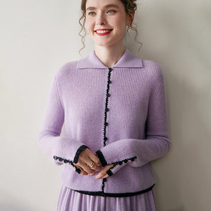 Renk Bloklu Chanel Stil Kaşmir Hırka