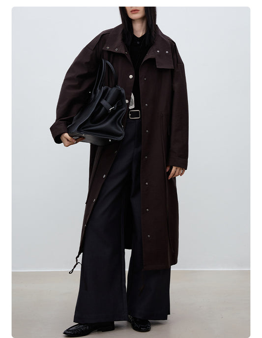 Kahverengi Oversize Brit Tarzı Uzun Trençkot