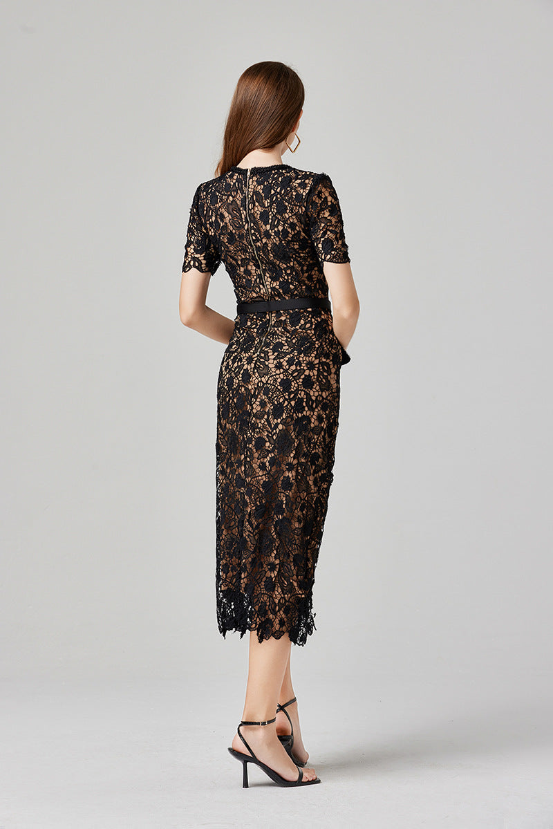 Hollow Dantel Midi Elbise