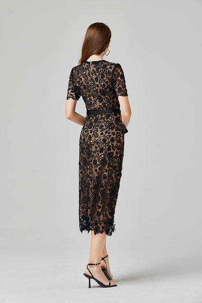 Hollow Dantel Midi Elbise