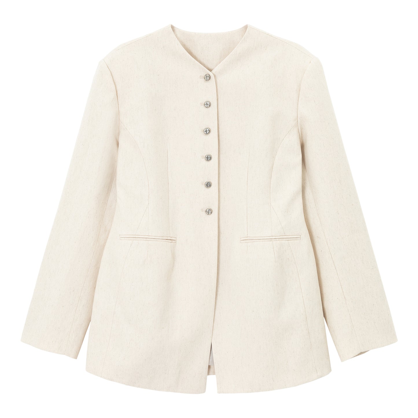 Minimalist Yakasız Bel Detaylı Blazer Ceket