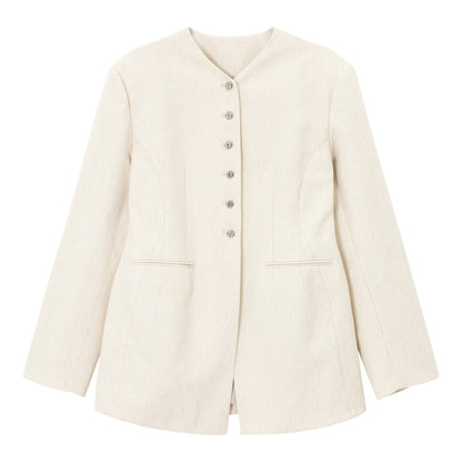 Minimalist Yakasız Bel Detaylı Blazer Ceket