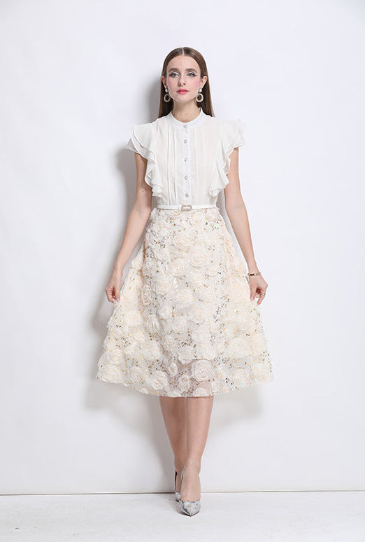 Çiçek İşlemeli Lüks Midi Elbise