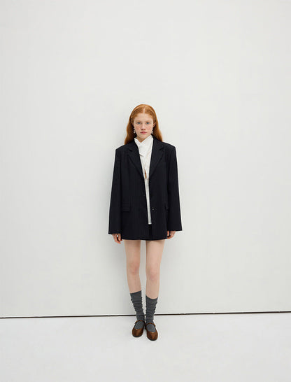 Lacivert Çizgili Oversize Blazer