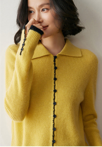 Renk Bloklu Chanel Stil Kaşmir Hırka