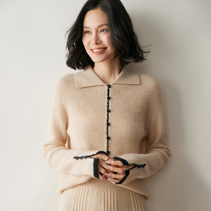 Renk Bloklu Chanel Stil Kaşmir Hırka