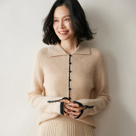 Renk Bloklu Chanel Stil Kaşmir Hırka