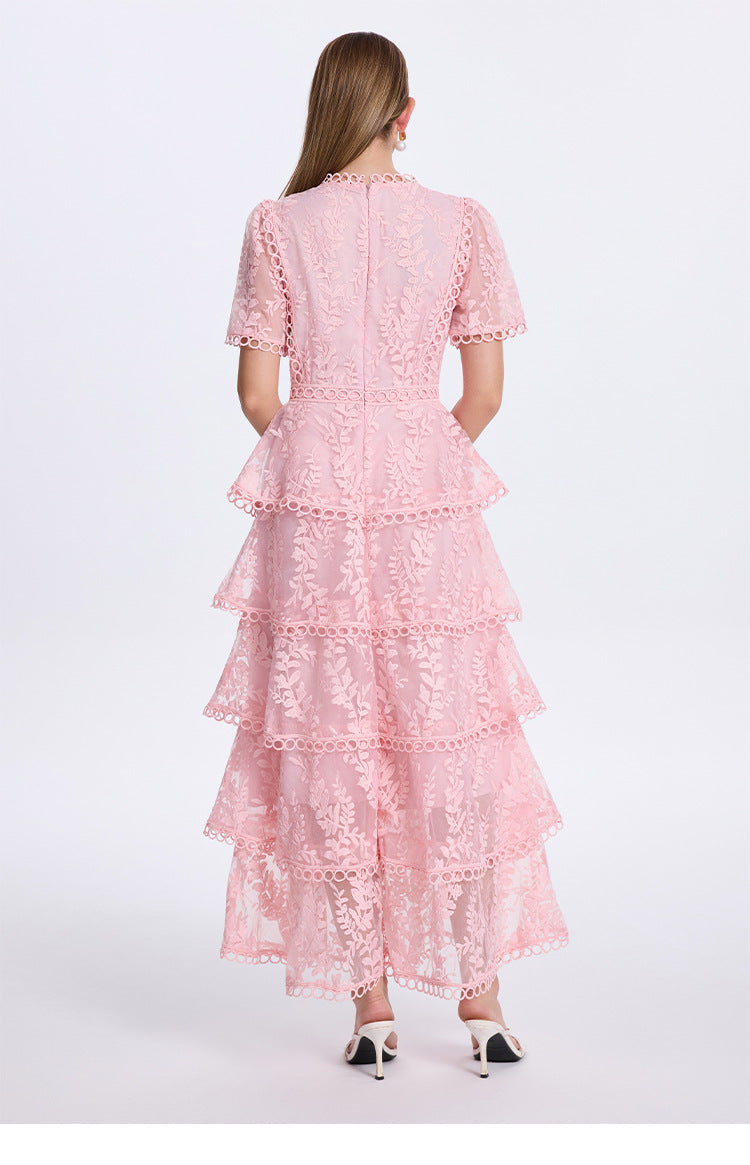 İşlemeli Kat Kat Fırfırlı Maxi Elbise
