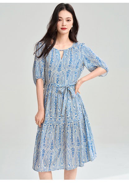Mavi Geometrik Desenli Tencel İkili Yaz Takımı