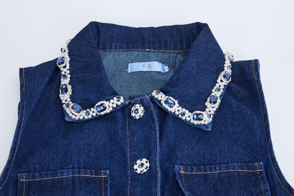 Taş Detaylı Denim Polo Mini Elbise