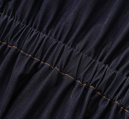 Slim Fit İpek Pamuk Denim Midi Elbise