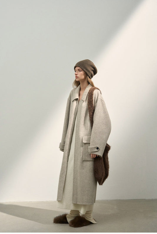 %100 Yün Fermuarlı Uzun Kaban