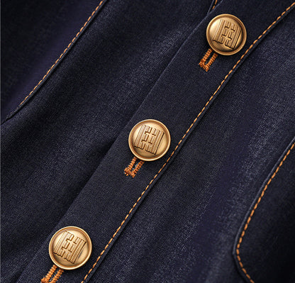 Slim Fit İpek Pamuk Denim Midi Elbise