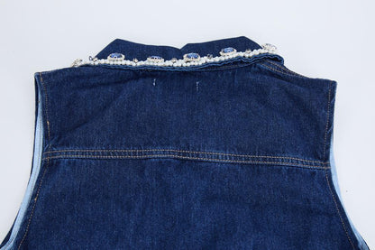 Taş Detaylı Denim Polo Mini Elbise