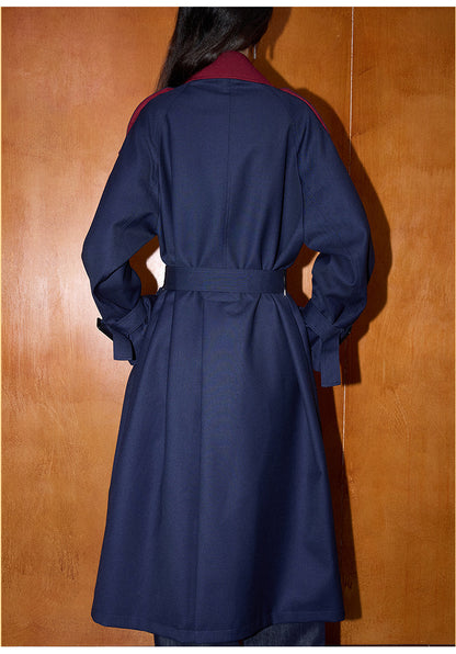 Kontrast Detaylı Retro Tarz Orta Boy Loose Trençkot