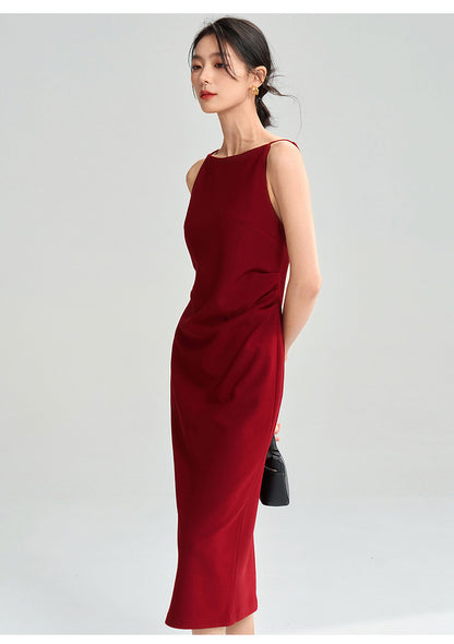 Düz Kırmızı Skinny Midi Elbise