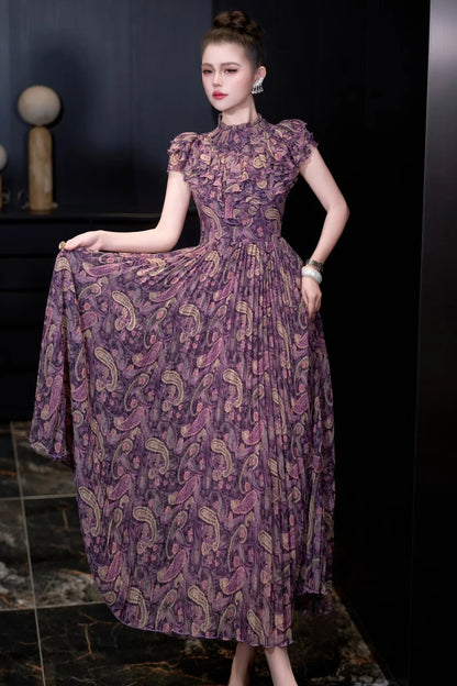 Vintage Rouge Desenli Uzun Elbise