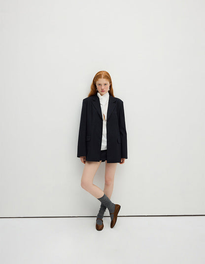 Lacivert Çizgili Oversize Blazer