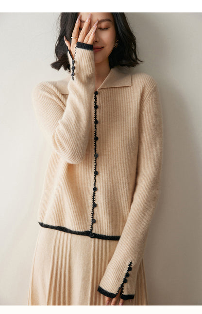 Renk Bloklu Chanel Stil Kaşmir Hırka