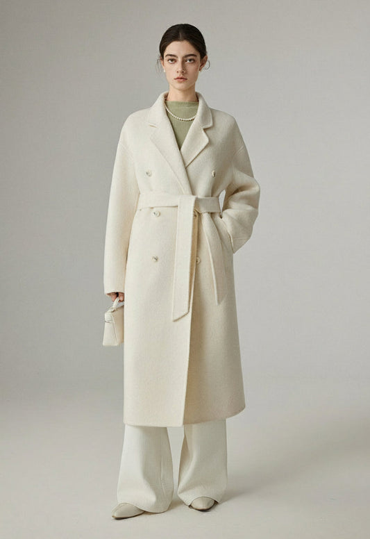 Çift Taraflı Saf Yün Sade Şıklık Uzun Kaban