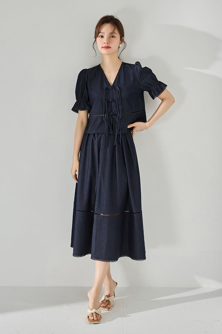 Celeste Denim Görünümlü İkili Takım