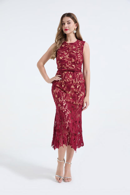 İşlemeli Balık Kesim Maxi Elbise