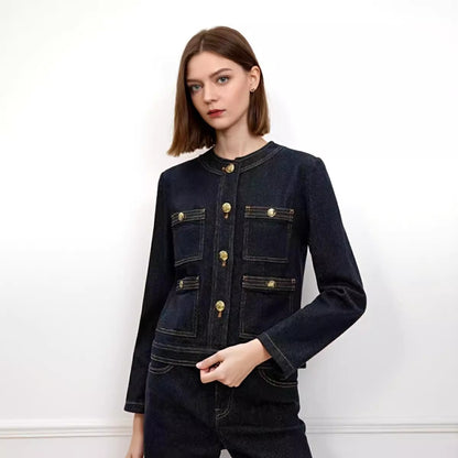 Lacivert Kısa Denim Ceket