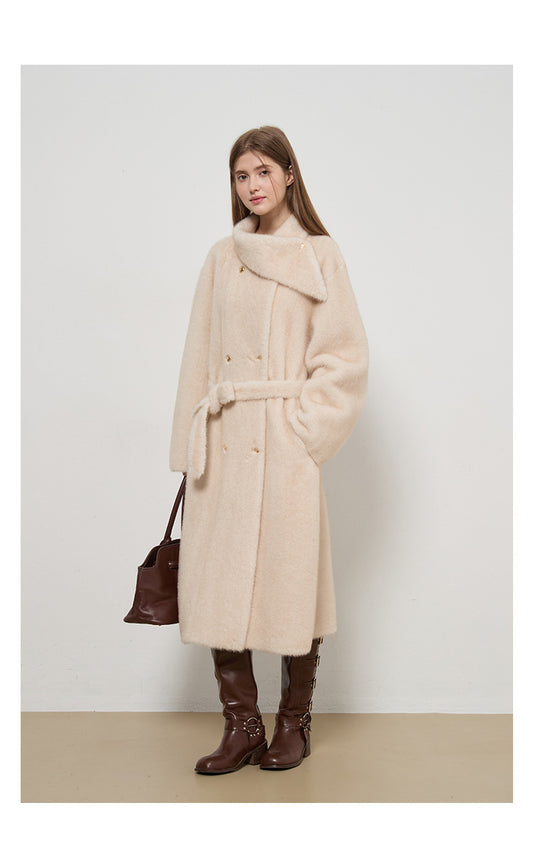 Light Luxury Sosyalite Uzun Suni Kürk Kaban