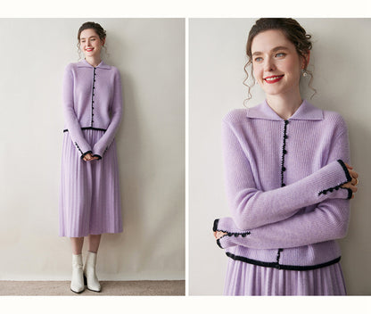 Renk Bloklu Chanel Stil Kaşmir Hırka