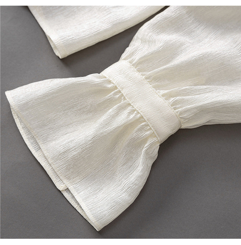 Fırfır Yaka Düğmeli Krem Gömlek