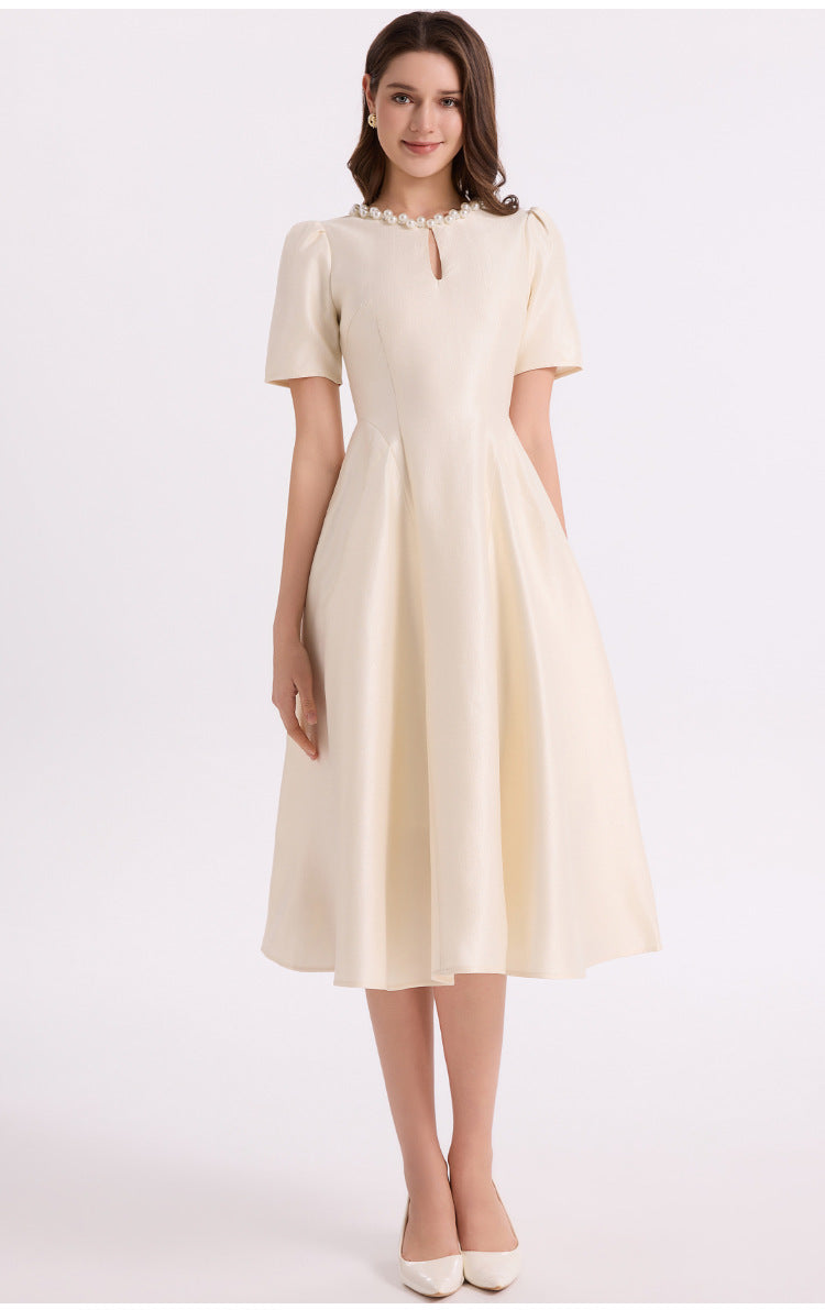 İnci Yaka Siyah Maxi Elbise