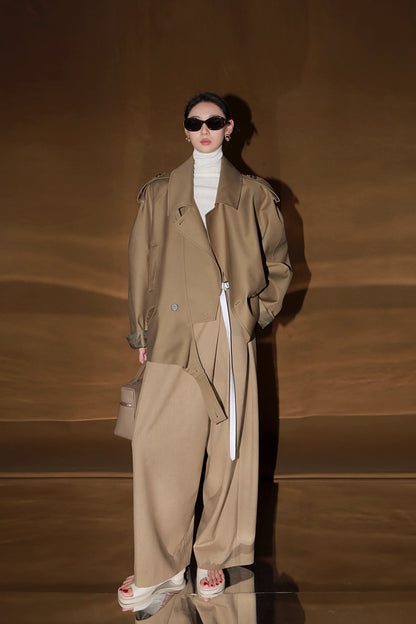 Retro İngiliz Tarzı Kısa Trençkot – Çift Düğmeli Oversize Tasarım