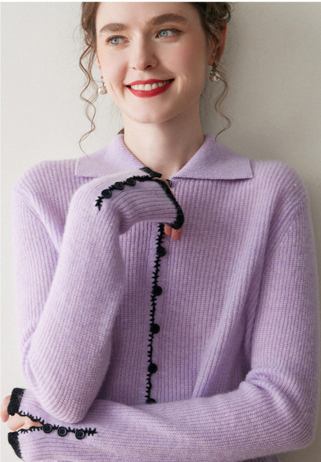 Renk Bloklu Chanel Stil Kaşmir Hırka