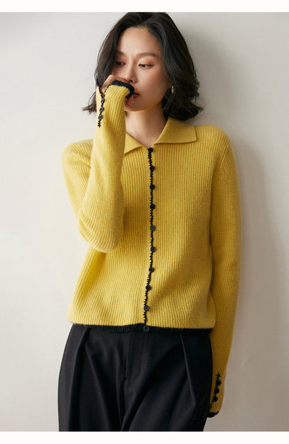 Renk Bloklu Chanel Stil Kaşmir Hırka