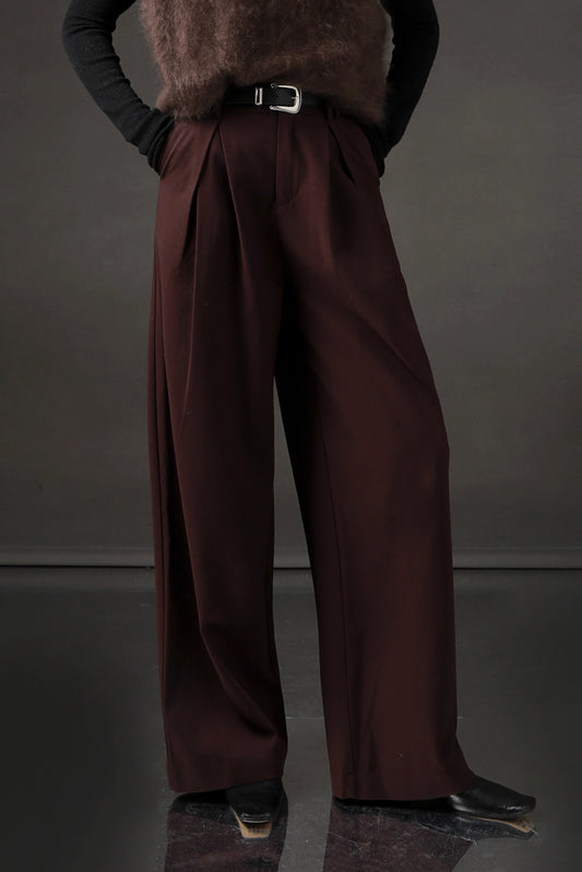 Yüksek Bel Geniş Paça Yün Karışımlı Pantolon