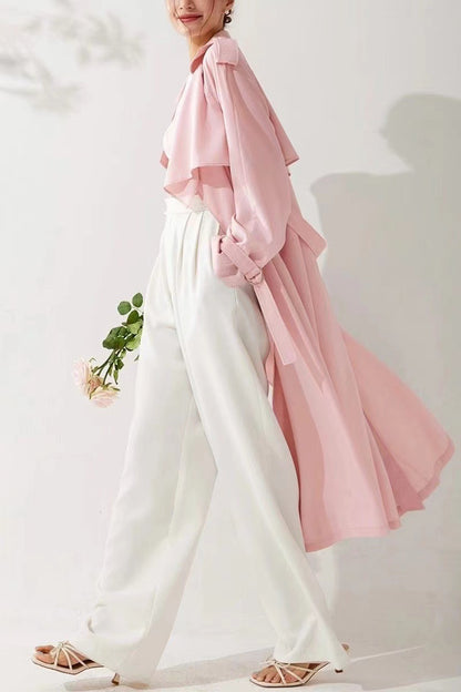 Pastel Pembe Incecik Dökümlü Trençkot