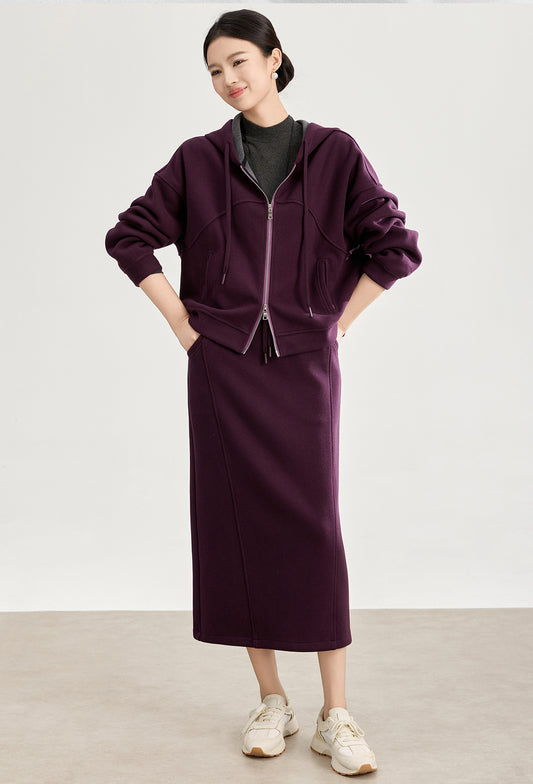 Yumuşak Yün Karışımlı Kapüşonlu & Lastik Bel Etek Takımı