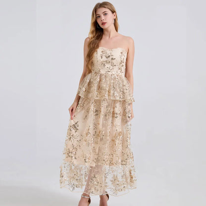 Luxe Payet Korse Tül Gece Elbisesi
