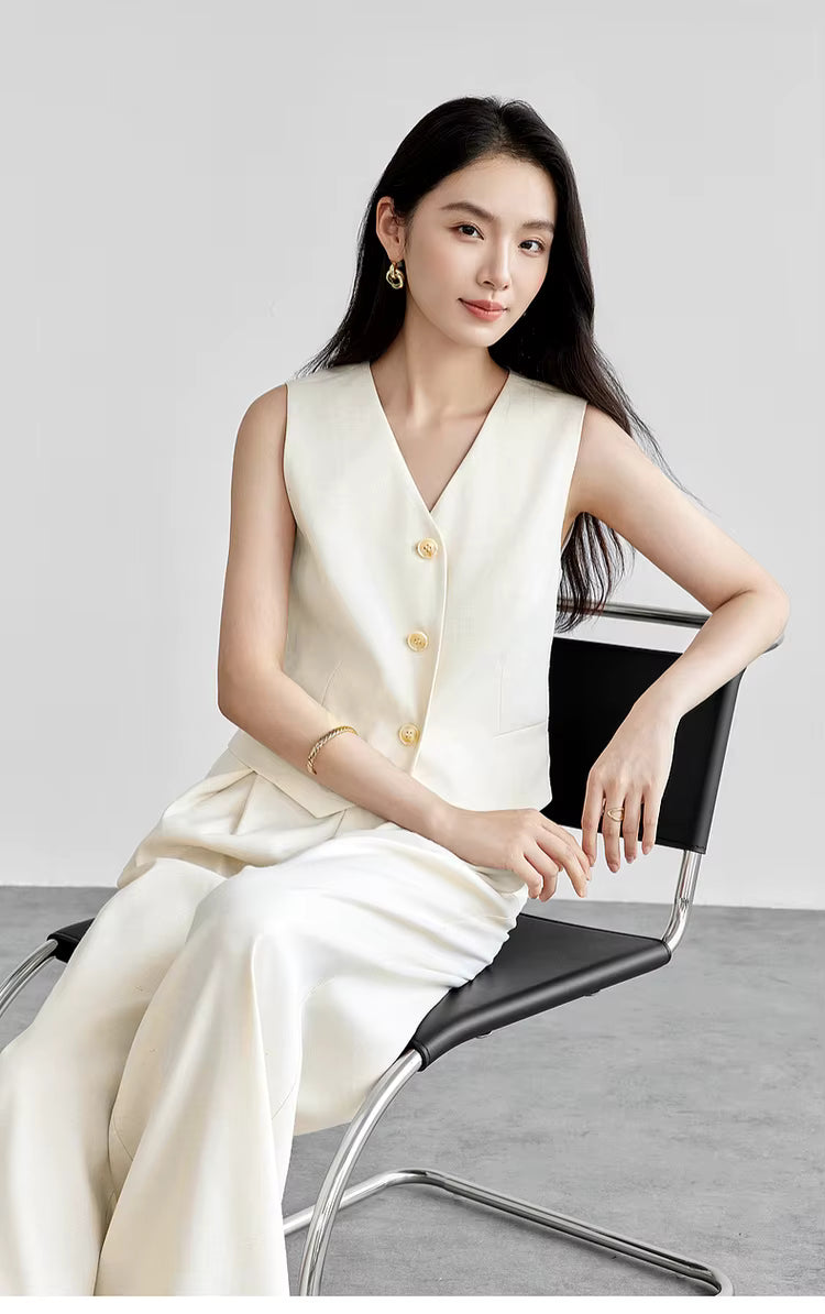 Keten Karışımlı Crop Yelek & Pantolon Takım