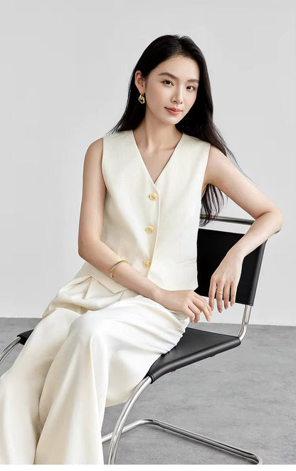 Keten Karışımlı Crop Yelek & Pantolon Takım