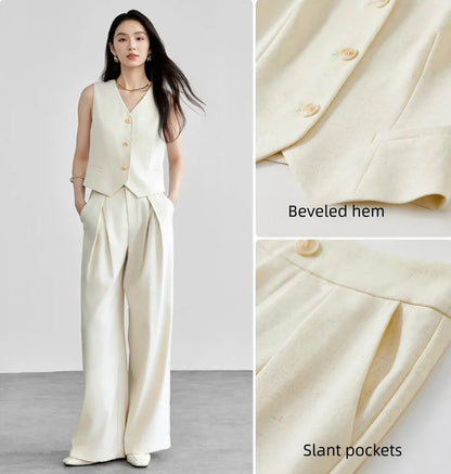 Keten Karışımlı Crop Yelek & Pantolon Takım